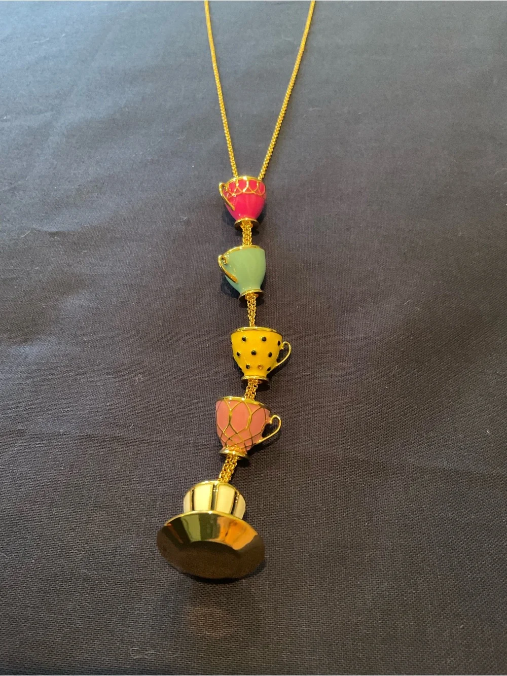 kate spade Gold-Tone Stacked Teacup Necklace in Pink, Green & Yellow